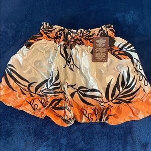 Women's Orange and Cream Botanical Ruffle Athletic Shorts